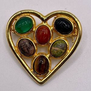 Vintage Gemstone Scarab Heart Pin By Belle Designs - image 1